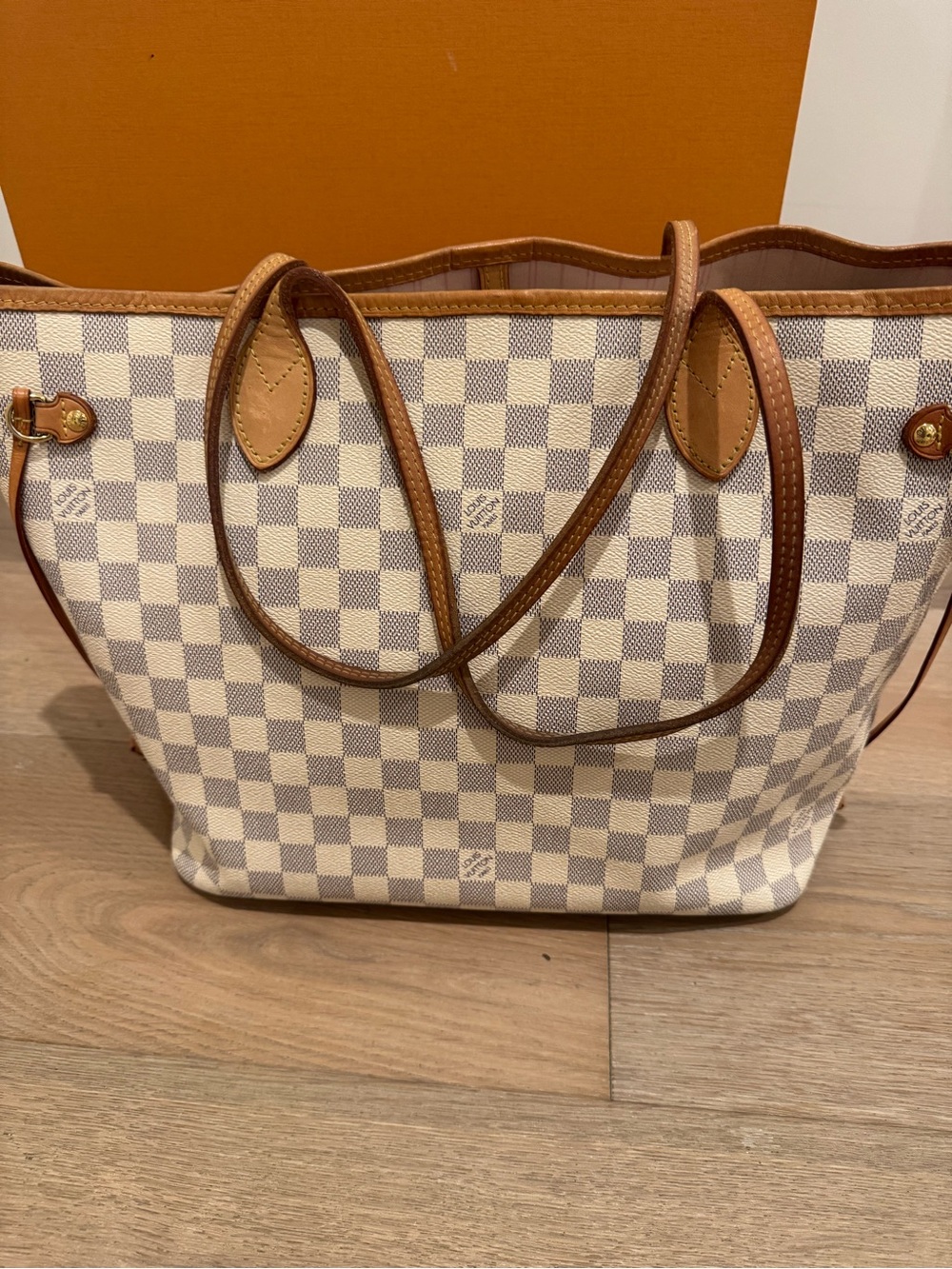 Louis Vuitton Damier Azur Canvas Tote Bag in White/Beige MM - Picture 2 of 16